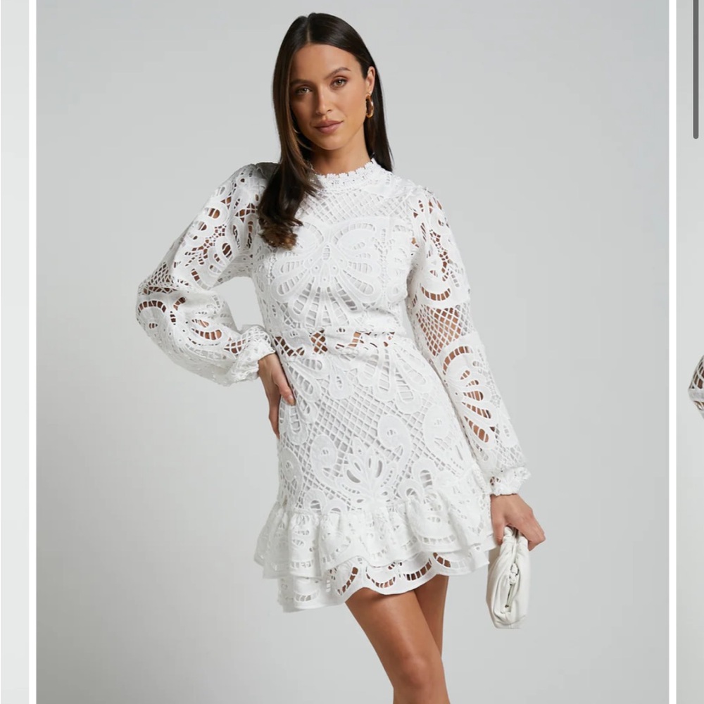 Showpo White Lace Long Sleeve Dress
